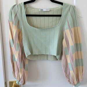 Zara Pastel Knit Crop Top Balloon Sleeves